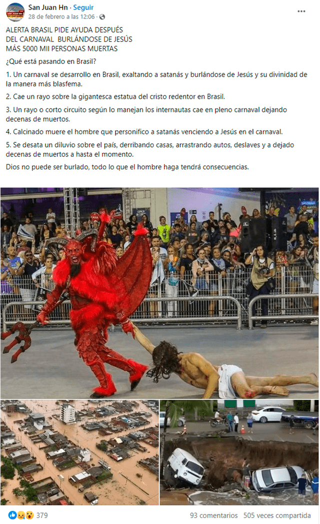  Publicación que ofrece información falsa sobre el carnaval de 2019. Foto: captura en Facebook.&nbsp;   