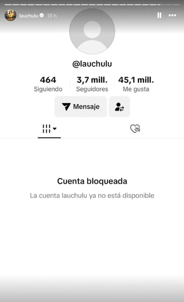  Cuenta de TikTok bloqueada de la Uchulú. Foto: Captura Instagram   