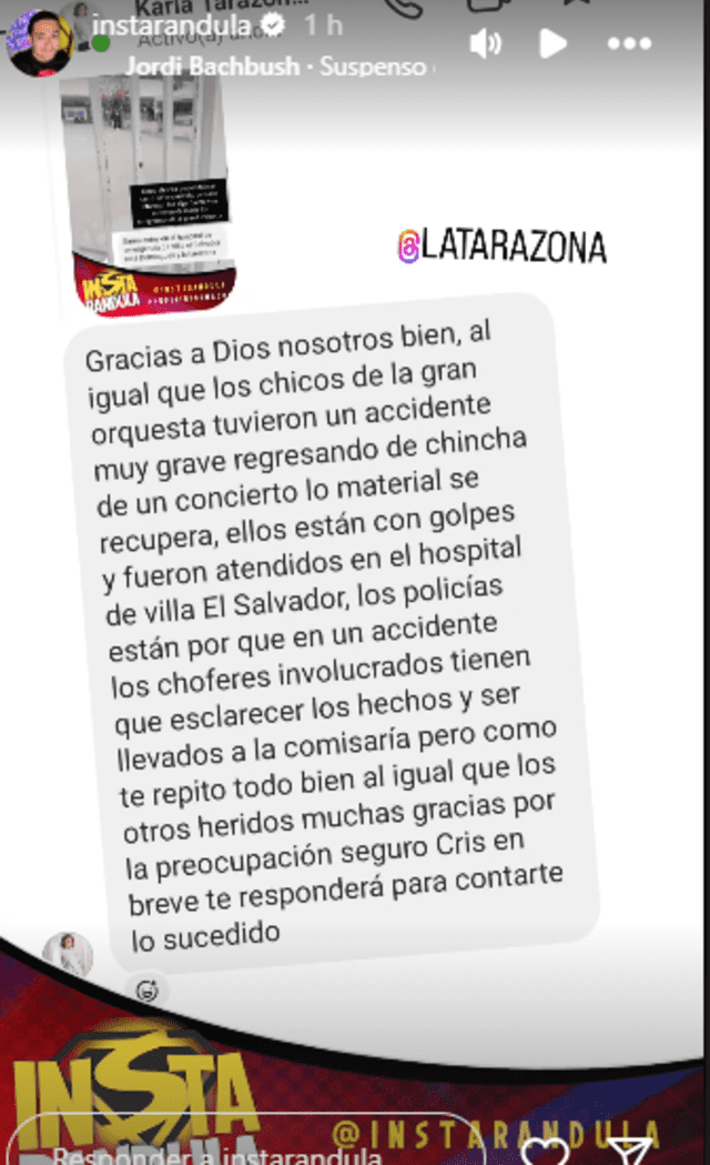 Respuesta de Karla Tarazona. Foto: Instagram/Instarándula   