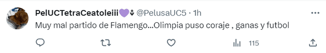 Fanáticos de Flamengo valoraron el juego que plasmó en el estadio Defensores del Chaco, Olimpia de Paraguay. Foto: captura/Twitter   