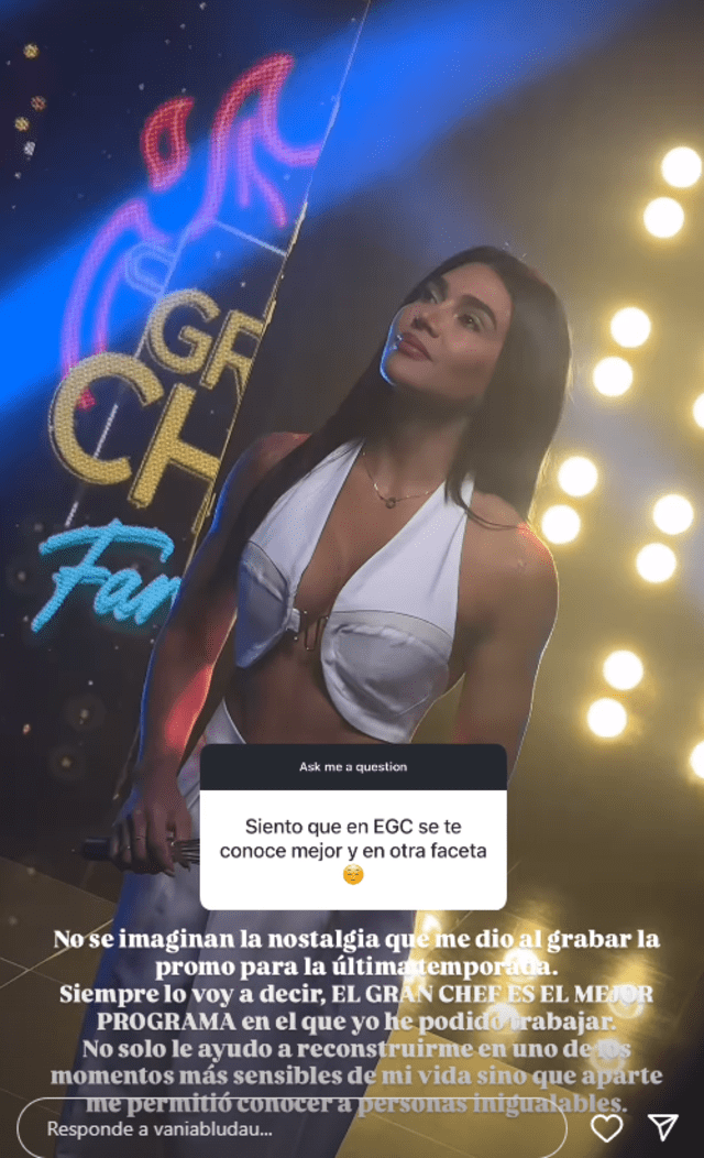 Publicación de Vania Bludau sobre su participación en 'El gran chef: famosos'. Foto: Instagram. Publicación de Vania Bludau sobre su participación en 'El gran chef: famosos'. Foto: Instagram.