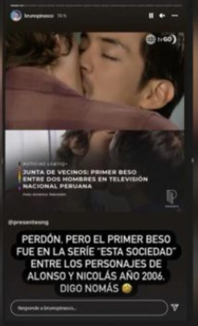 Bruno Pinasco aseguró que un beso entre hombres ya se vio en la televisión peruana.