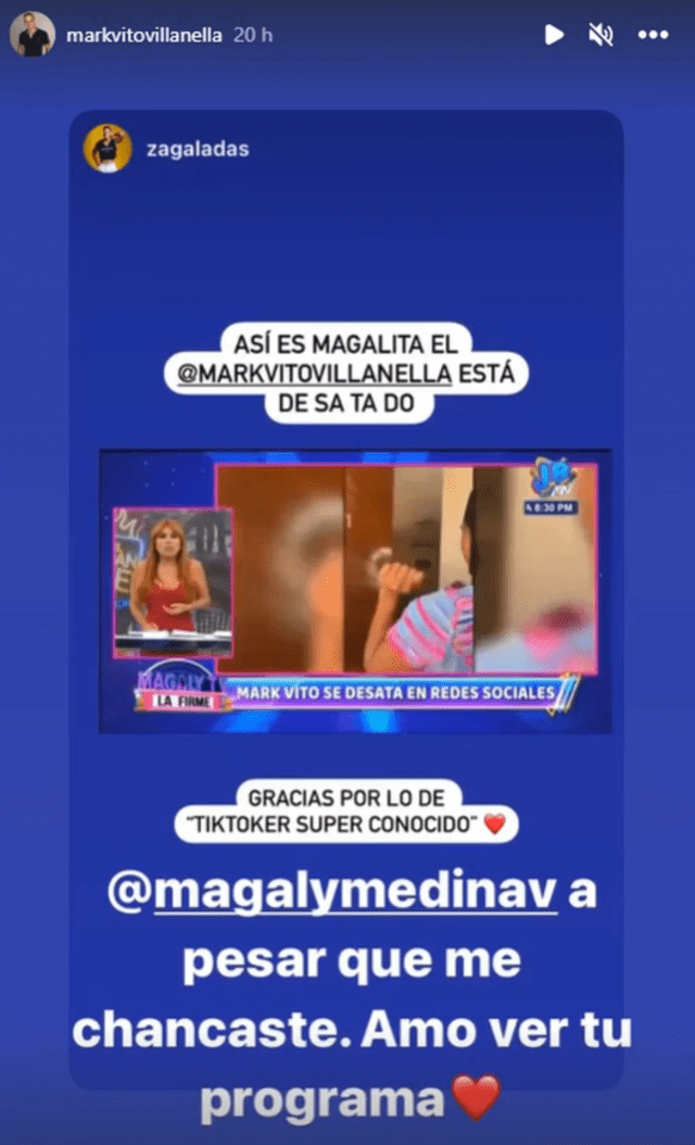 Mark Vito toma con humor las críticas de Magaly Medina. Foto: Instagram 