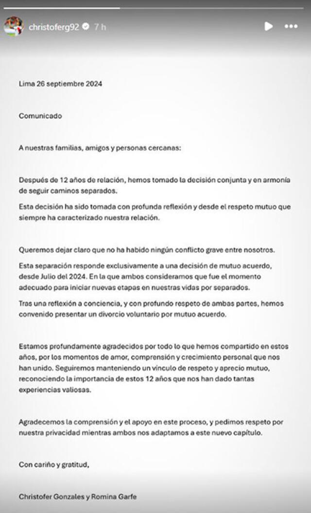  Comunicado de Christofer Gonzales. 