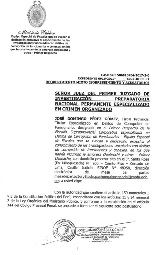 Acusación del fiscal Pérez contra el expresidente Alejandro Toledo.