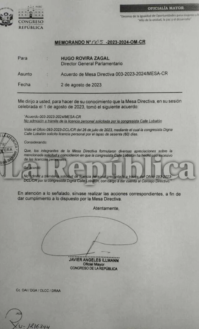  Disposición de la Mesa Directiva. Fuente: La República   