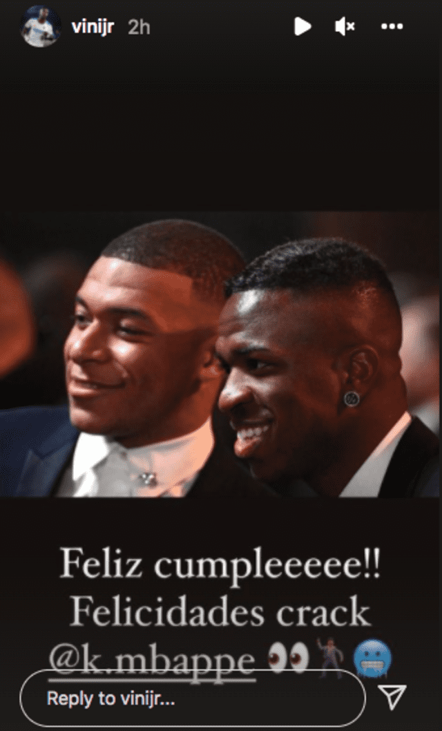 Mensaje de Vinicius a Mbappé en Instagram. Foto: captura Twitter Vinicius Junior