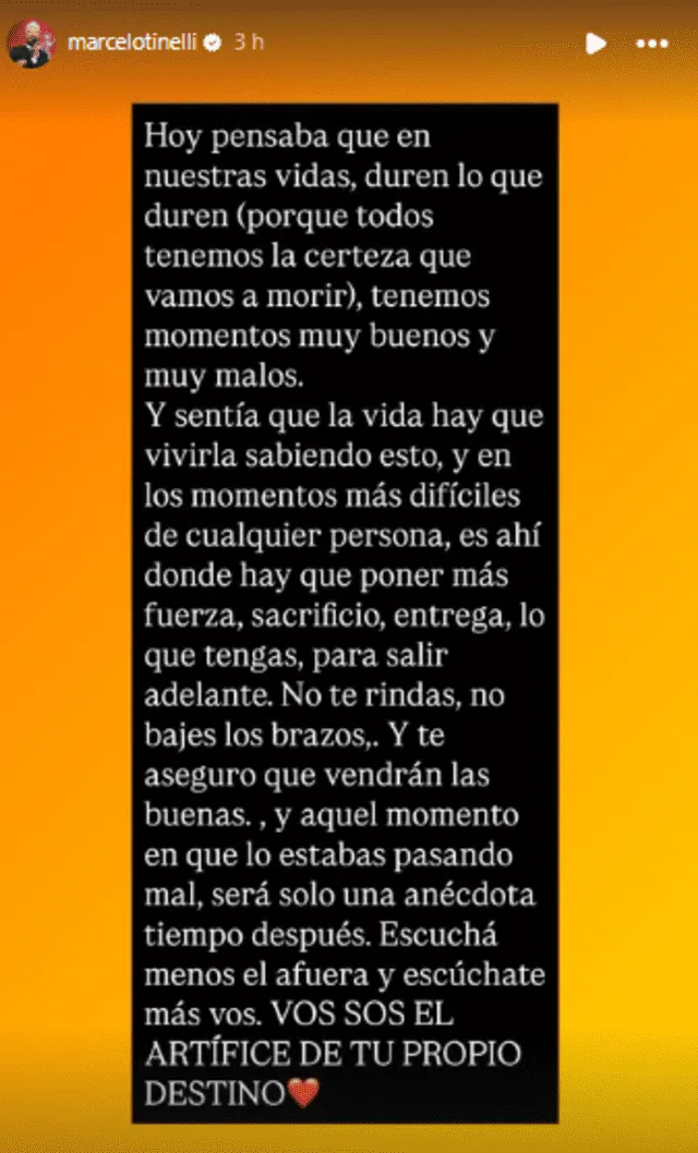 Mensaje de Marcelo Tinelli. Foto: IG Mensaje de Marcelo Tinelli. Foto: IG