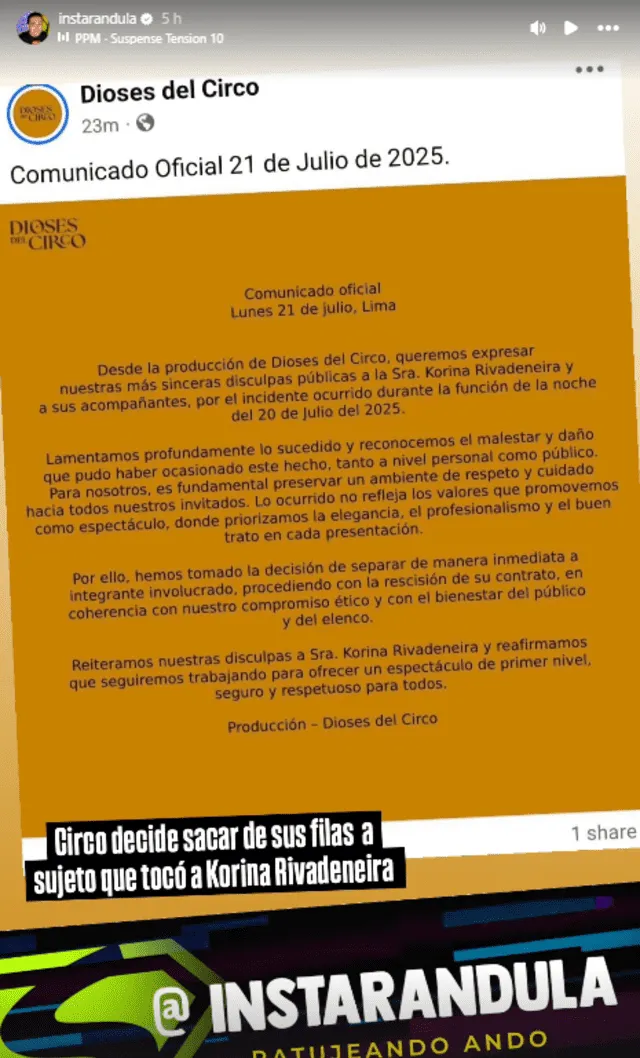 Dioses del Circo emite comunicado.   