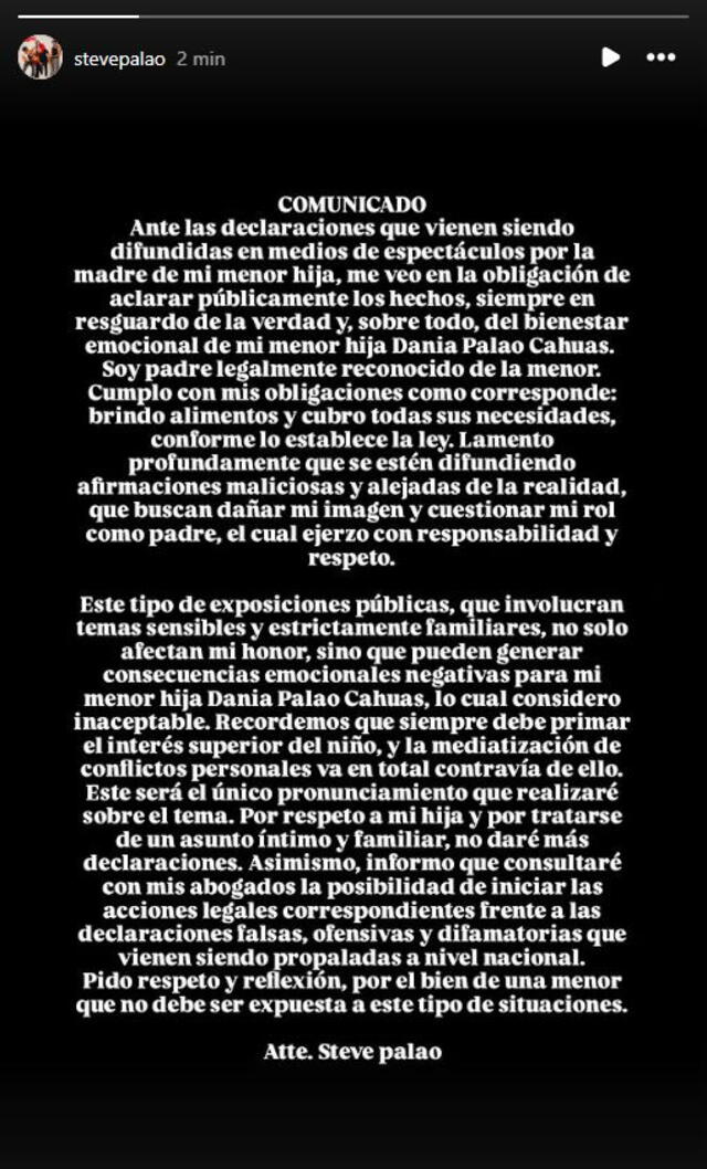 Comunicado de Steve Palao.   