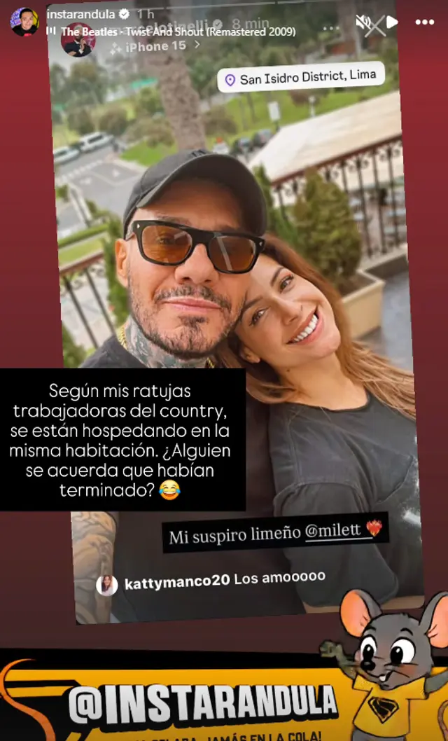 Marcelo Tinelli y Milett Figueroa estarían compartiendo el mismo cuarto. Foto: Instagram.   