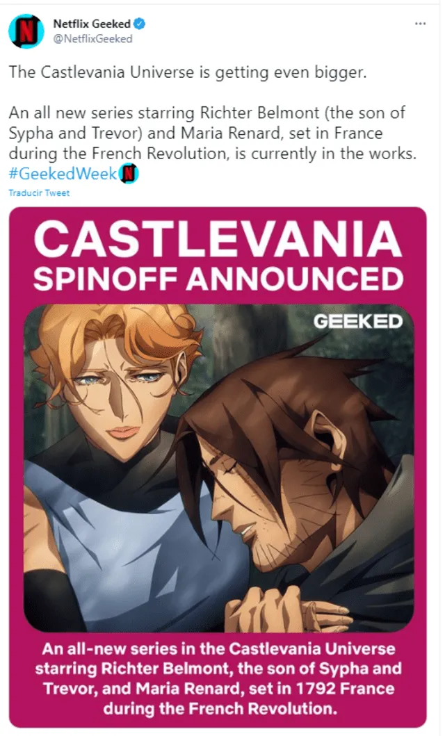 El hijo de Trevos y Sypha será el protagonista de la nueva temporada de Castlevania. Foto: TW @NetflixGeeked