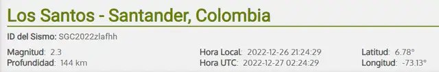 Temblor hoy en Colombia