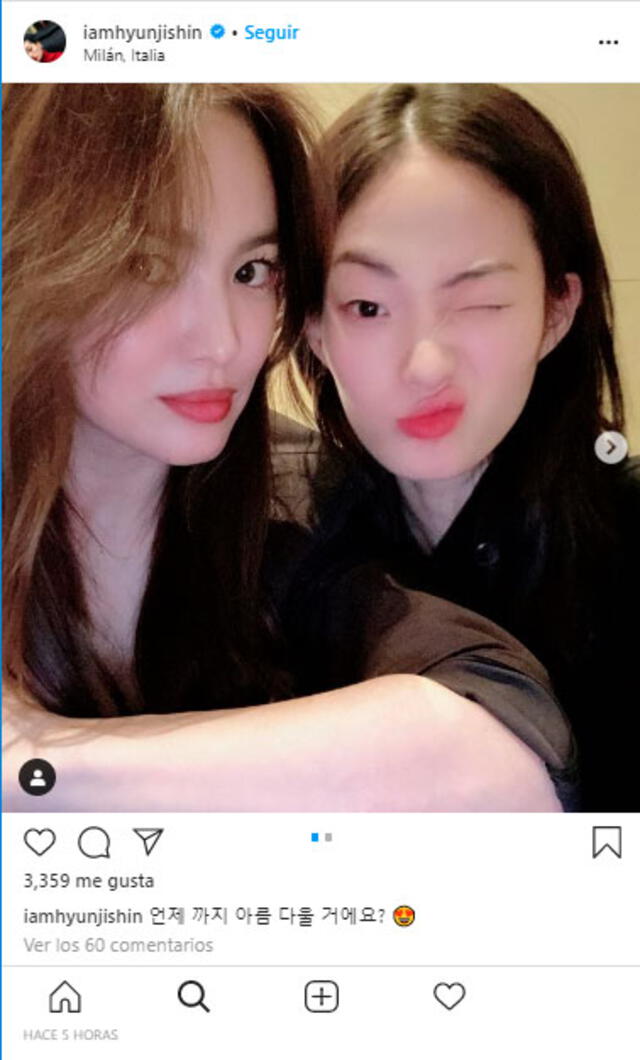 La modelo HyunJi Shin publicó está fotografía junto a Song Hye Kyo. Instagram, 22 de febrero 2020.