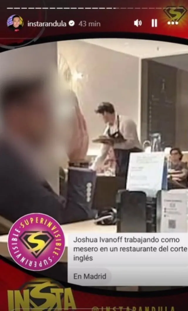  Joshua Ivanoff fue visto trabajando como mesero en España. Foto: Instarándula   