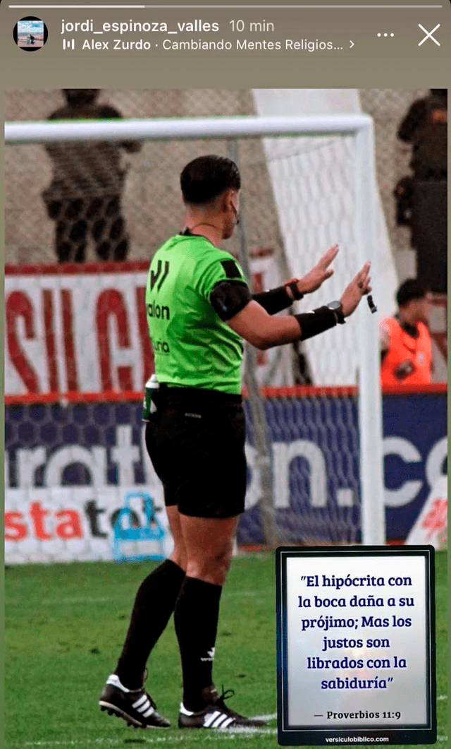  Publicación del árbitro Jordi Espinoza. Foto: Instagram   