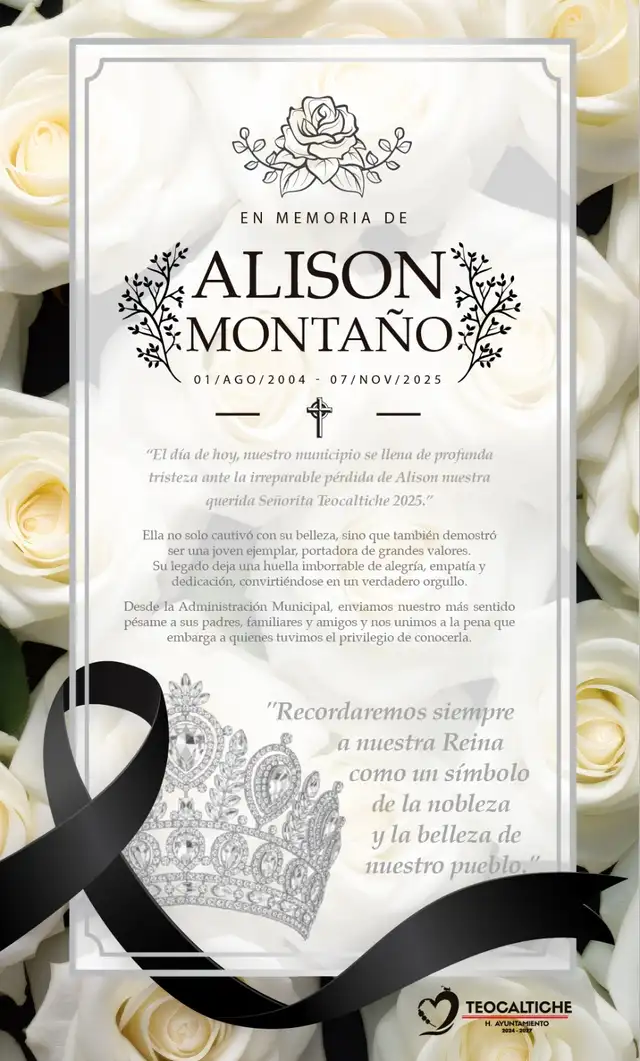 Administración Municipal de Teocaltiche confirma el fallecimiento de Alison Montaño. Foto: Facebook Administración Municipal de Teocaltiche confirma el fallecimiento de Alison Montaño. Foto: Facebook