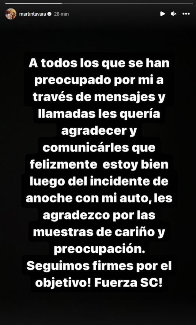 Mensaje de Martín Távara en Instagram. Foto: captura de Instagram   