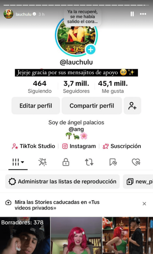  Uchulú recuperó su cuenta de TikTok. Foto: Captura Instagram   