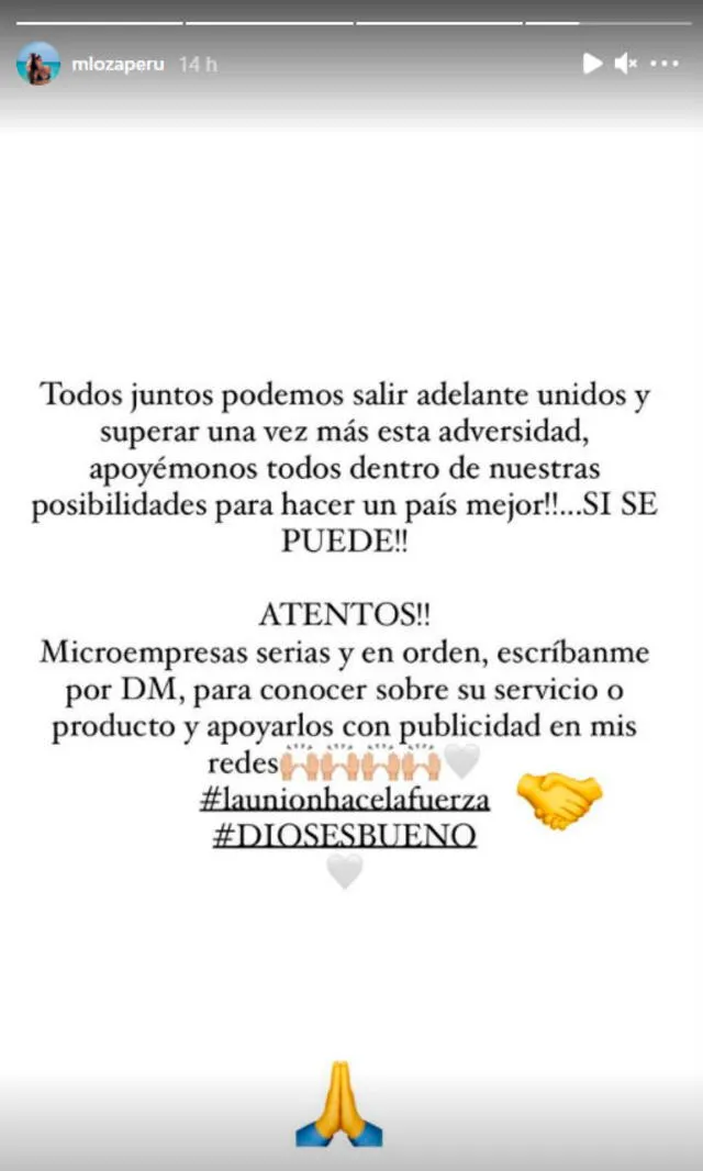 Melissa Loza anunció que apoyará a los pequeños emprendimientos por medio de sus redes sociales. Foto: Melissa Loza Instagram