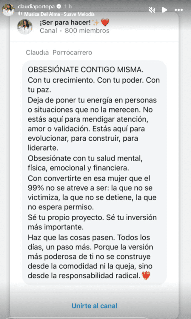 Mensaje de Claudia. Foto: Instagram Mensaje de Claudia. Foto: Instagram
