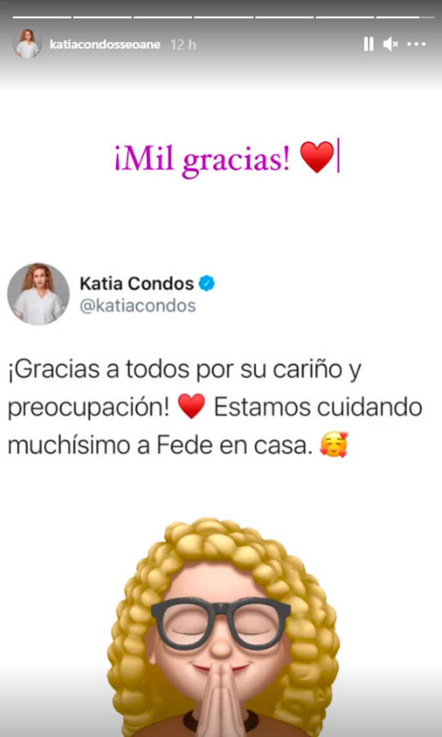 Katia Condos agradeció los mensajes de cariño para su esposo Federico Salazar, quien se encuentra en recuperación tras contraer la COVID-19. Foto: Katia Condos Instagram