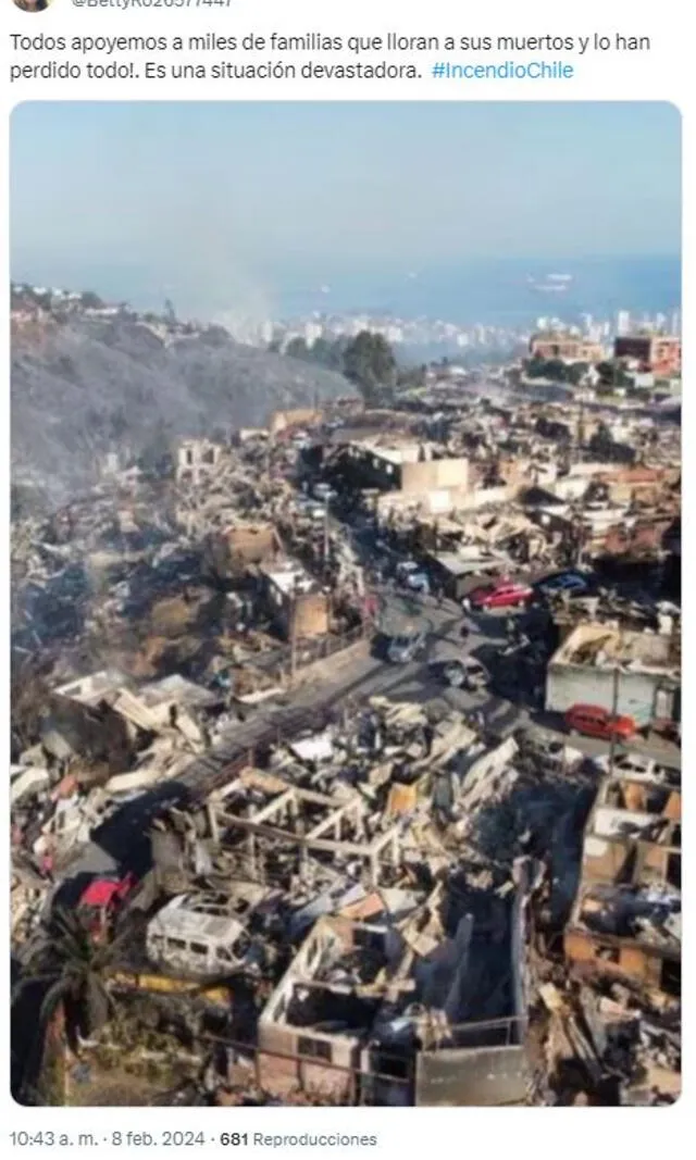  Desinformación sobre los incendios en Chile. Foto: captura en X.   