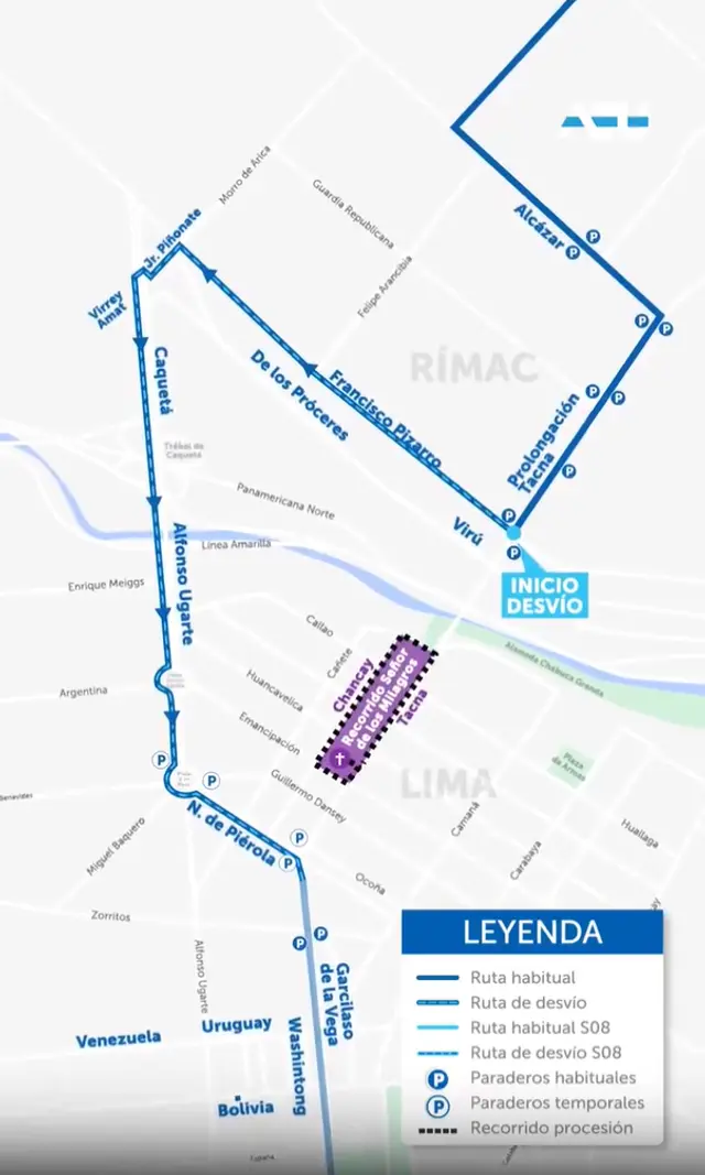 ATU anuncia desvíos en el corredor azul por procesión del Señor de los Milagros. (Ruta Rimac-Lima) ATU anuncia desvíos en el corredor azul por procesión del Señor de los Milagros. (Ruta Rimac-Lima)