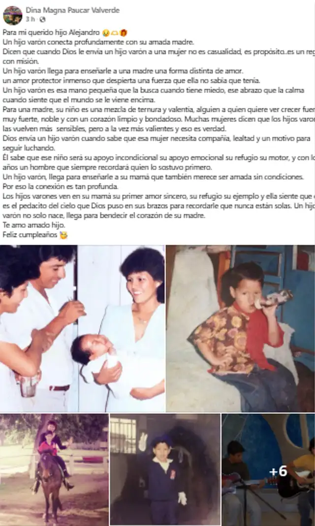 Mensaje de Dina Paucar. Foto: captura/Facebook   