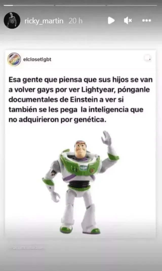 Ricky Martin comparte imagen de respuesta a haters de “Lightyear”