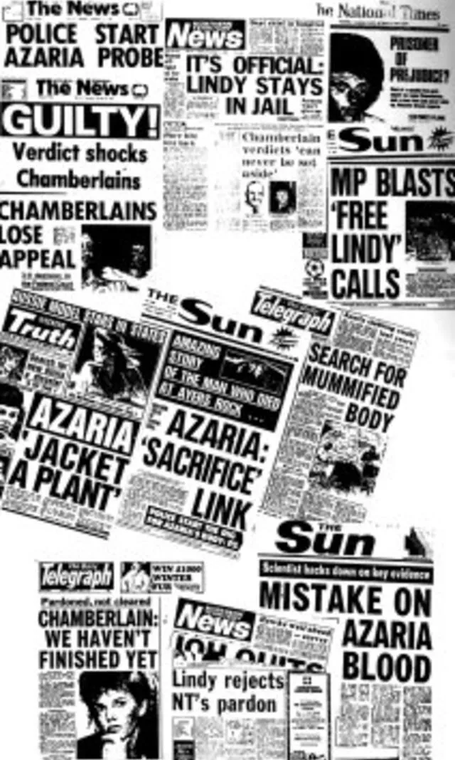  Algunos de los titulares de la época que la propia Lindy recopiló sobre el caso. Foto: Lindy Chamberlian  - Chreighton.    