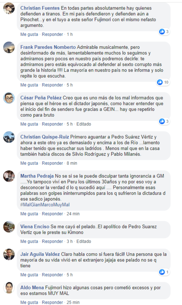 Comentarios sobre la publicación de Lucho Cáceres. (Foto: captura)