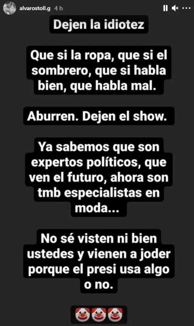 Álvaro Stoll defendió a Pedro Castillo en sus redes.