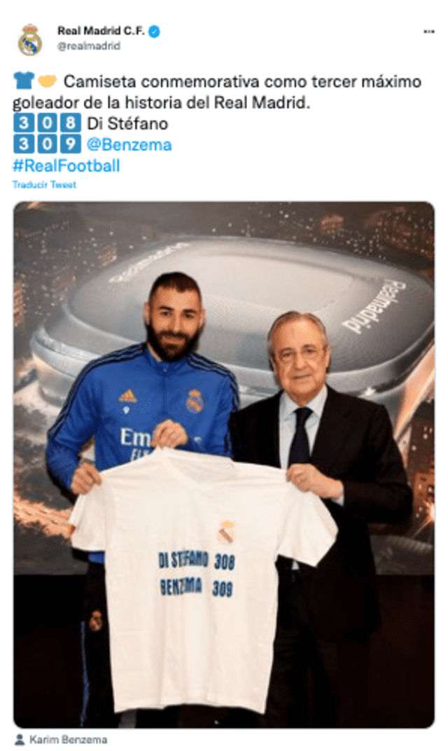 Karim Benzema es el máximo anotador de LaLiga 2021-2022. Foto: captura Twitter Real Madrid