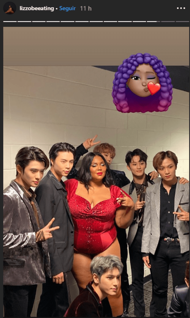 Lizzo y NCT 127 en el backstage de Poptopia 2019.