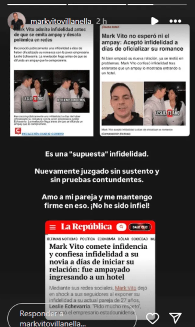 Mensaje de Mark Vito. Foto: composición LR/difusión/Instagram   