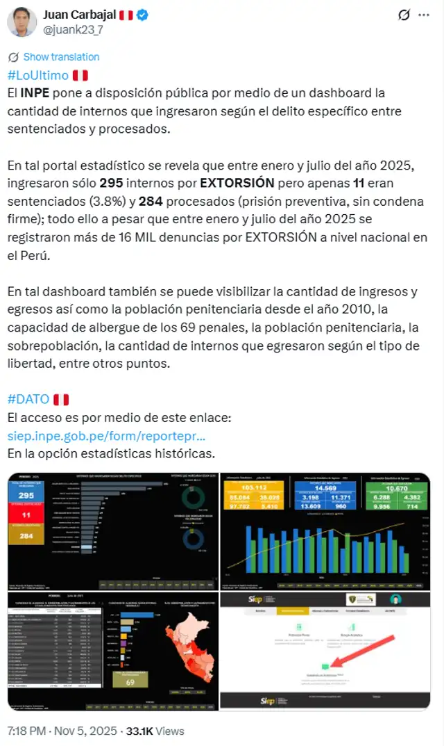 El analista de datos, Juan Carbajal, publicó los datos del INPE.   