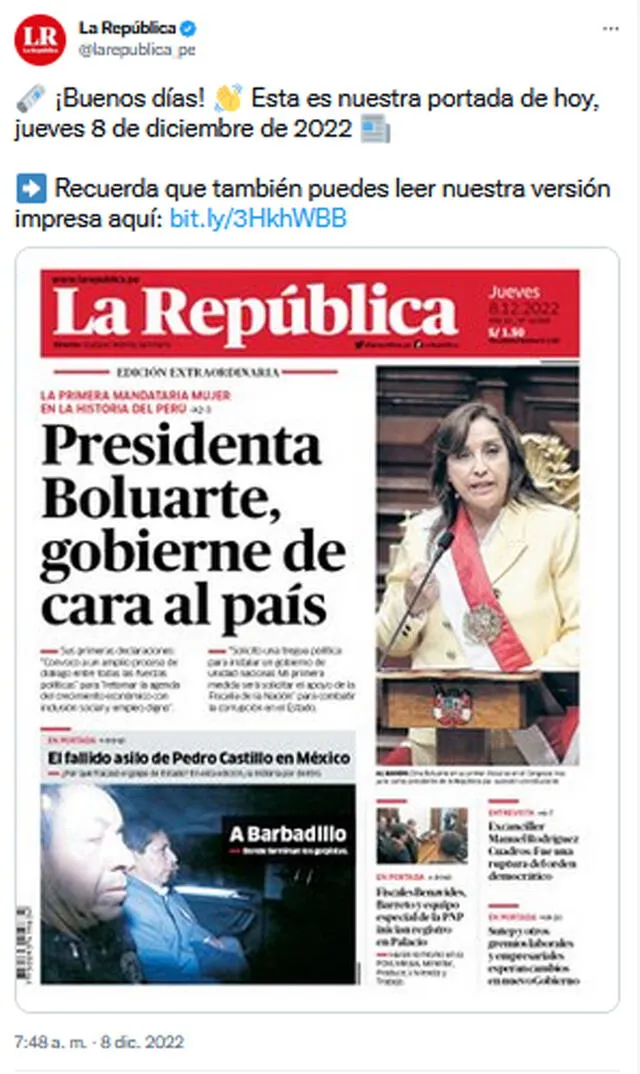 Portada real. Foto: captura en Twitter / La República.