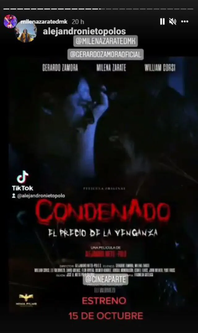 Milena muestra afiche de su película. Foto: captura/Instagram