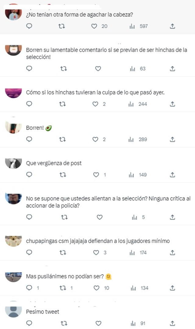  Comentarios hinchas de Perú. Foto: captura de Twitter   