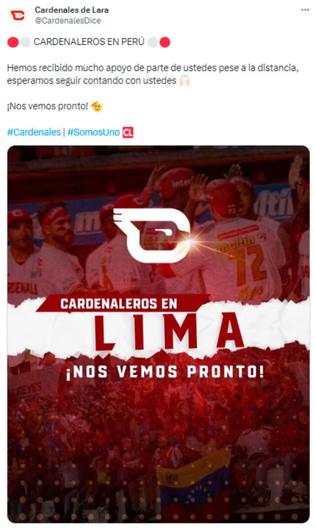 Anuncio de los Cardenales de Lara. Foto: @CardenalesDice/Twitter   