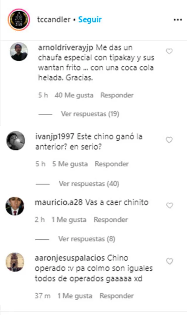 Comentarios racistas dejados en el post de Jungkook publicado por TC Candler. Instagram, mayo 2020.