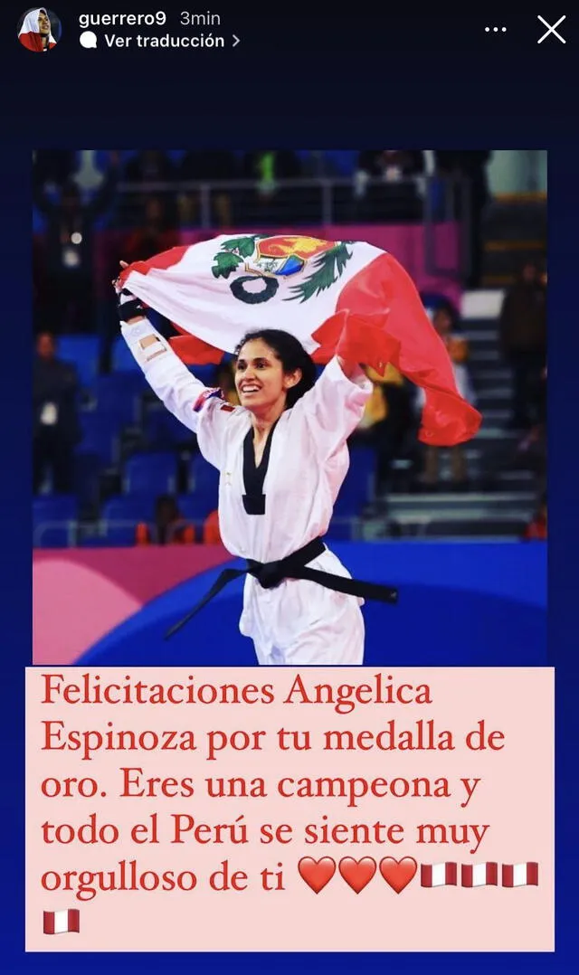 Paolo Guerrero felicita a Angélica Espinoza tras su medalla de oro.