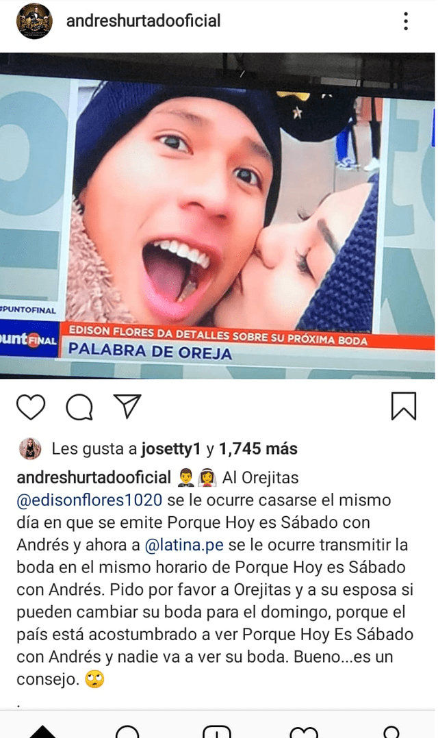 Publicación de Andrés Hurtado en Instagram.