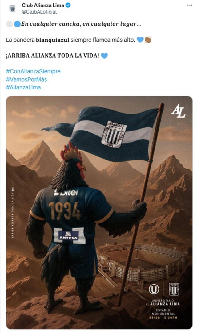 Publicación de Alianza Lima. Foto: vía X   