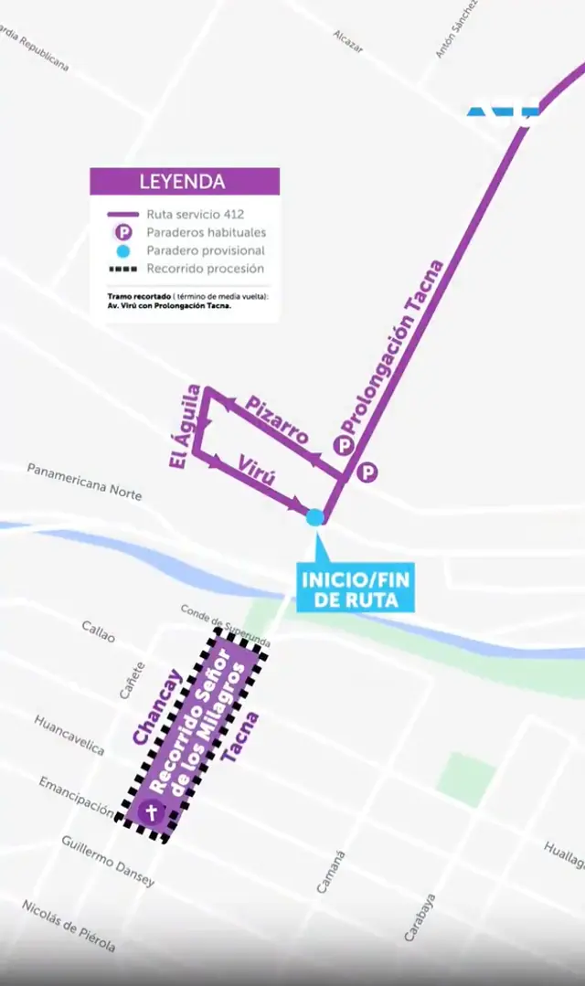 Ruta de desvíos del Corredor Morado. Foto: ATU Ruta de desvíos del Corredor Morado. Foto: ATU