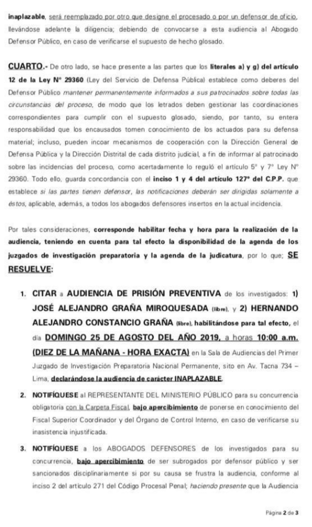 Odebrecht: Fiscalía pide prisión preventiva contra José Graña y Hernando Constancio Graña