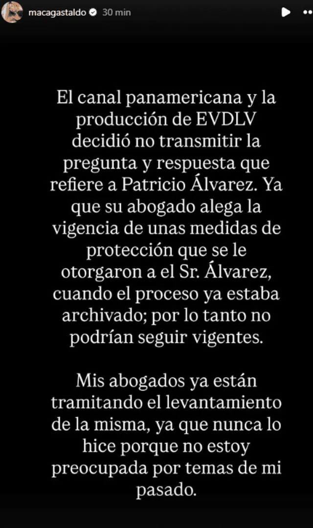 Macarena Gastaldo confirmando que la pregunta 15 se trataba de su exnovio, Patricio lvarez. Foto: Instagram. 