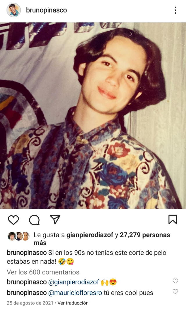 25.8.2021 | Bruno Pinasco mostró cuál era su peinado de joven. Foto: captura Instagram