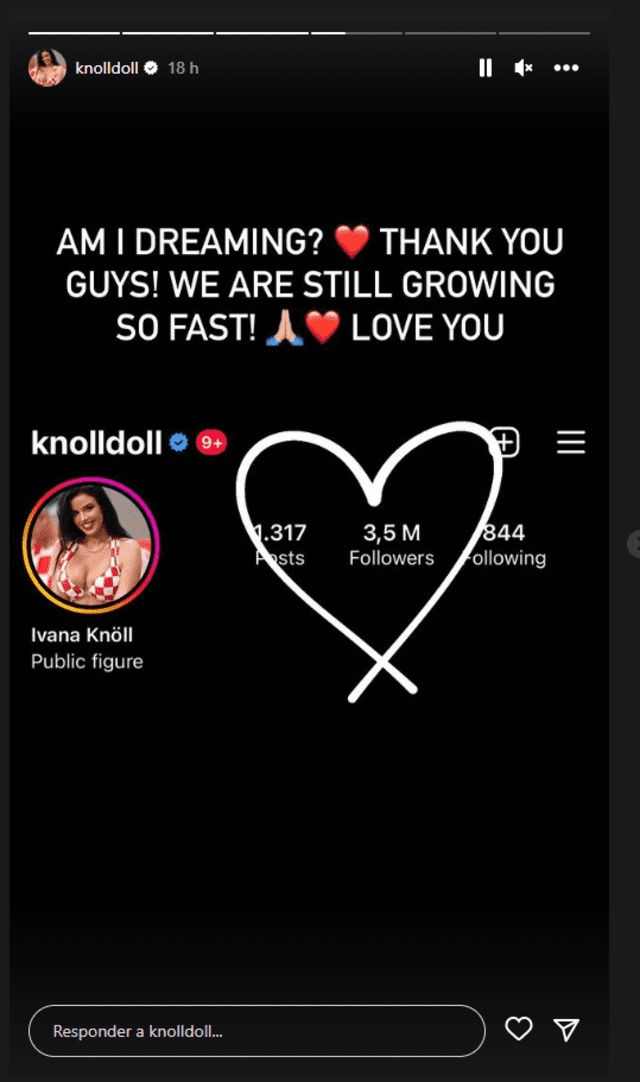 Ivana Knoll celebrando su increíble cifra de seguidores en Instagram.